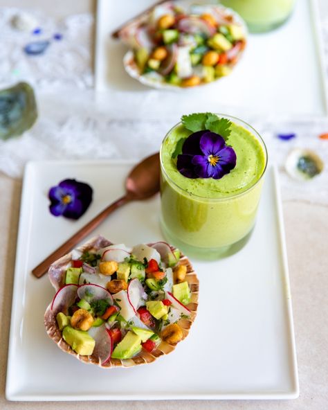 Nothing says you’re ready for summer quite like Scallop Ceviche & Avocado-Cucumber Gazpacho – am I right!? Cucumber Gazpacho, Scallop Ceviche, Avocado Cucumber, Gazpacho, Ceviche, Gnocchi, Mexican Food, Mexican Food Recipes, Cucumber