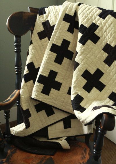 Cross Quilt - Really like it in black & cream Neutral Quilts, Cross Quilts, Black And White Quilt, Plus Quilt, Black And White Quilts, Two Color Quilts, Cross Quilt, Modern Quilting, White Cross