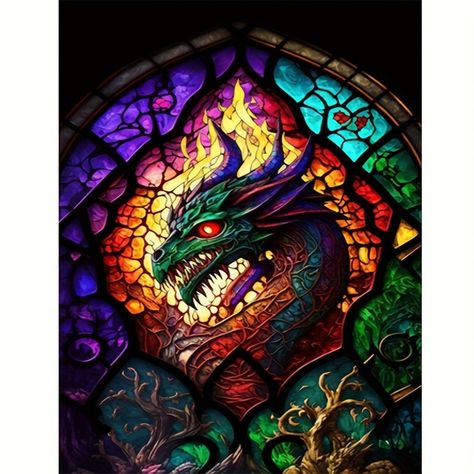 Faster shipping. Better service Painting Dragon, Diy Dragon, Disney Stained Glass, Stain Glass Window Art, Winged Dragon, Dragon Sticker, L'art Du Vitrail, Artwork Lighting, Window Stained