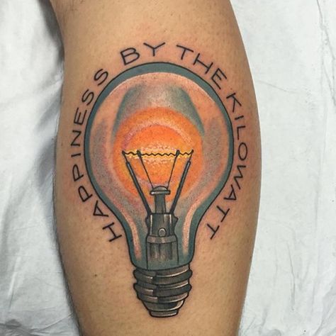 light bulb tattoo with lettering Electricity Tattoo, Light Bulb Tattoo, Lighting Tattoo, Bulb Tattoo, Lightbulb Tattoo, Happiness Tattoo, Light Tattoo, Diy Pendant Light, Best Tattoo Ideas