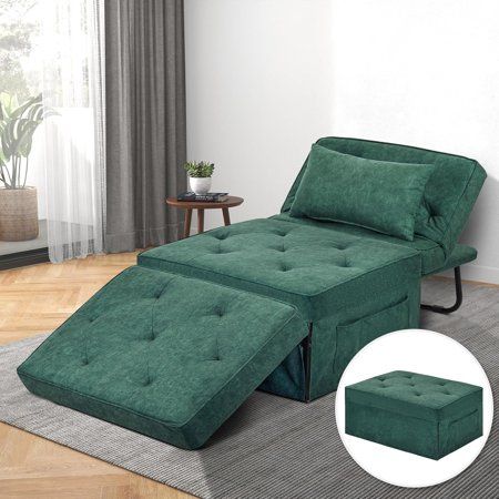 Specifications: As Sofa:73" W x 28" D x 17" H As Chair:28" W x 46.85" D x 32" H As Ottoman: 28" W x 27.5" D x 17" H Package Includes: 1 x Sofa Bed 1 x Pillow 1 x Instruction Manual Size: Medium Green. Ottoman Sofa Bed, Convertible Chair, Sleeper Ottoman, Folding Ottoman, Living Room Apartment, Folding Sofa Bed, Folding Sofa, Chair For Living Room, Apartment Office