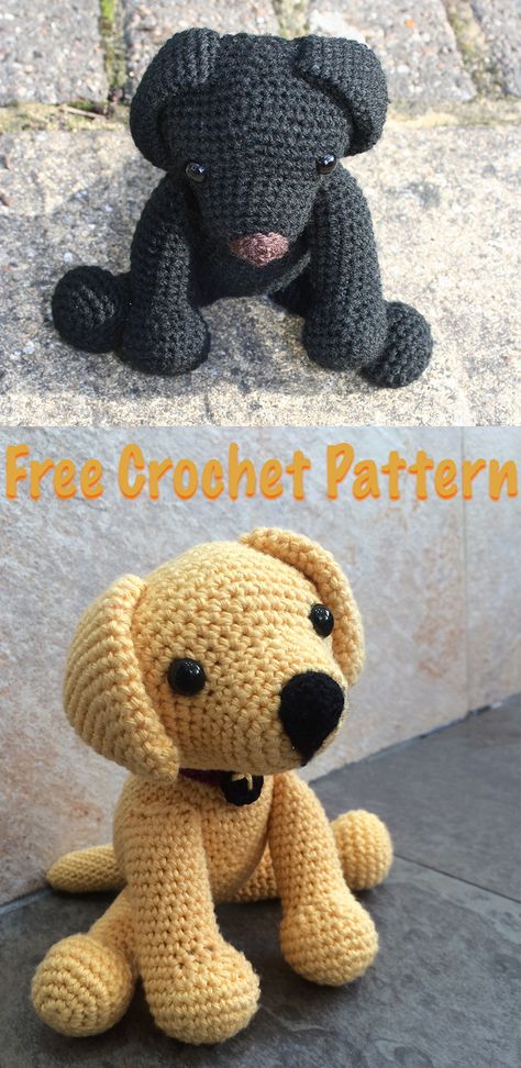 Free Crochet Lab Puppy Pattern. How to crochet your own toy Lab puppy, with simple instructions. By Lucy Kate Crochet. Crochet Black Lab Dog, Crochet Black Lab Pattern Free, Black Dog Crochet Pattern, Lab Crochet Pattern Free, Yellow Lab Crochet Pattern, Crochet Labrador Pattern Free, Free Dog Crochet Patterns, Labrador Crochet Pattern, Crochet Labrador