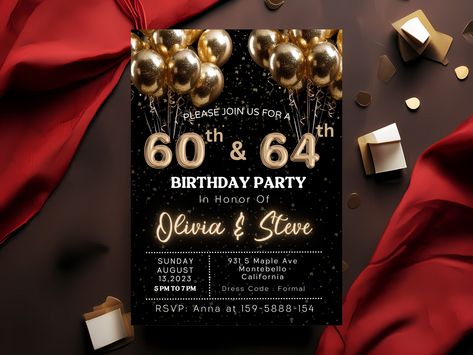 Double Birthday Party, Double Birthday Parties, 60th Birthday Invitations, Balloons Birthday, Adult Birthday Invitations, Joyous Celebration, 70th Birthday Parties, Birthday Party Invitation Templates, Birthday Party Invite