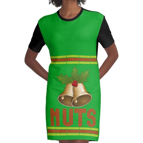 Loose and casual fit jersey t-shirt dress. Printed polyester blend front panel, solid color 100% cotton back/sleeves/rib. Size range XS-2XL. Click the "ravishdesigns" brand name for the CHEST tshirt.Christmas Group Costume TEE SHirtsGet a few laughs with this funny couples Christmas tshirt. Makes a good outfit for a Ugly Sweater Holiday party.NUTS t shirt for her.You're sure to get a few laughs at this year's Holiday party in unique couples t-shirt. Click the "ravishdesigns" brand name to find t Christmas Party Fits, Ugly Tshirts, Ugly Outfit, Ugly Dress, Ugly Clothes, Nativity Costumes, Ugly Dresses, Ugly Outfits, Funny Dresses