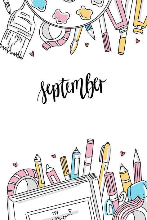 September Illustration Drawings, September Journal Cover, Month Cover Page, Monthly Cover Page, Bullet Journal Month, Bullet Journal 2019, Bullet Journal Paper, Bulletin Journal Ideas, Doodle Pages