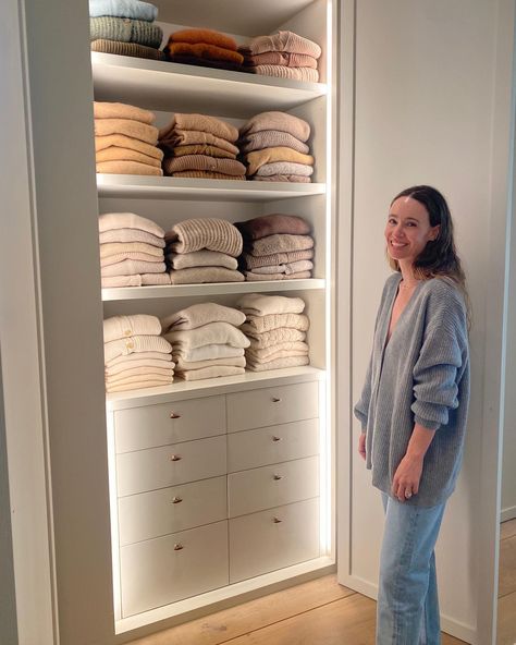 Jenny Kayne, Sweater Organization, Dream Dressing Room, Victorian House Interiors, Closet Vanity, Hallway Closet, Ikea Closet, Closet Renovation, Linen Closet Organization