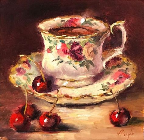 Karen Daigle (@karen.daigleart) • Fotos e vídeos do Instagram Rococo Art Paintings, Flower In Teacup, Watercolour Teacup, Painting Inspiration Aesthetic, Old Art Painting, Tea Cup Painting, Teacup Painting, Teapot Painting, Teapot Illustration