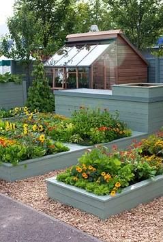 Neat raised beds- painting the beds in a gray, black or blue gray gives the garden a polished look. Backyard Paving, Garden Bed Layout, Garden Vegetables, Potager Garden, Veg Garden, Urban Gardening, Home Vegetable Garden, Have Inspiration, Diy Garden Projects