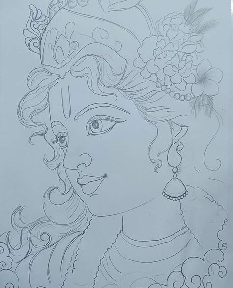 Pencil Art Drawings Krishna, Kanha Ji Drawing Easy, Shri Krishna Drawing Easy, Radha Ji Painting, Mural Pencil Drawing, How To Draw Krishna, Radha Drawing Easy, Krishna Ji Drawing Easy, Radha Krishna Art Pencil Sketch