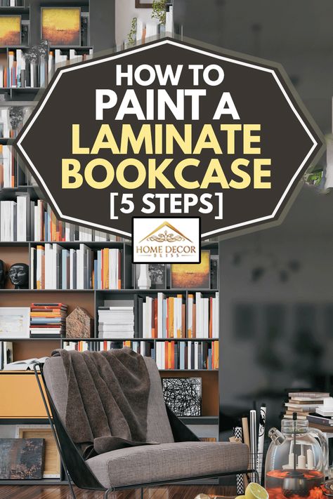 Book Shelf Paint Ideas, Painting Shelves Ideas, Painting Bookshelves, Painting Fake Wood, Plywood Bookcase, Cheap Bookcase, Painting Melamine, Cheap Bookshelves, Painting Shelves