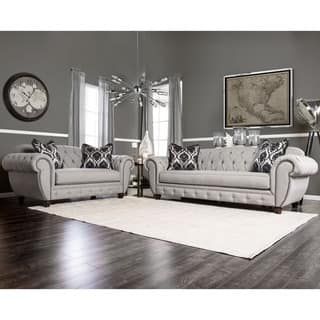 Furniture of America Augusta Victorian Grey 2-piece Sofa Set Grey Living Room Sets, Victorian Living Room, Sofa And Loveseat Set, Beautiful Sofas, Tufted Sofa, Sofa Upholstery, Gray Sofa, Furniture Of America, Living Room Grey