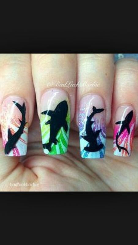 Shark week Neon Designs Nails, Shark Nail Art, Ocean Nails, Tropical Nails, Animal Nails, Really Cute Nails, Art Summer, Shark Week, Cute Nail Art