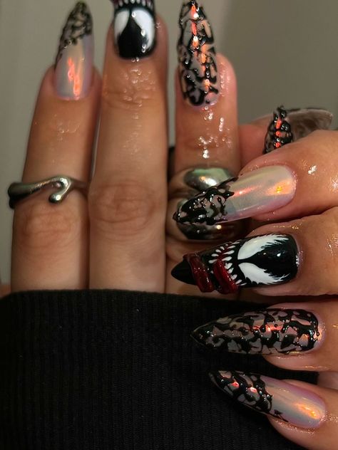 Venom
.
.
.
.
Pic Credit From Instagram: @sin.gelxnails Colorful Marble Nails, Venom Nails, Blooming Nails, Colorful Marble, Make Tutorial, Instagram Tutorial, Marble Nails, Nails Nailart, Halloween Nails