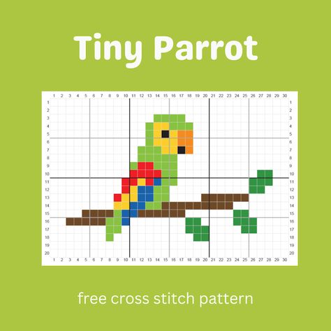 Keeping it Real: Tiny parrot - free cross stitch pattern Parakeet Cross Stitch, Parrot Cross Stitch, Melt Beads, Free Cross Stitch Pattern, Blackwork Cross Stitch, Felt Sewing, Crafts Crochet, Tiny Cross Stitch, Keeping It Real