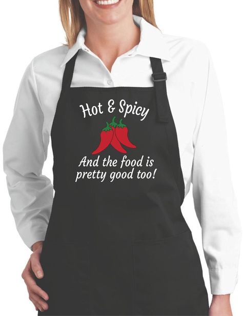 cooking Woman Funny - Funny Aprons Hot and Spicy Funny Cooking Aprons for Women... #cookingWoman #Funny | Womens aprons, Aprons for men, Funny aprons Funny Apron Sayings, Cute Aprons Sayings, Funny Aprons Sayings For Women, Apron Quotes, Apron Sayings, Cooking Woman, Kitchen Sewing, Funny Cooking, Board Crafts