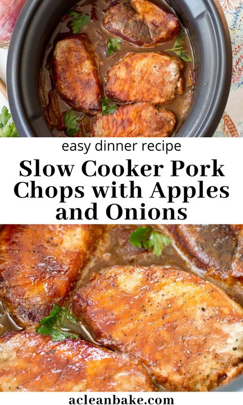 Gluten Free Pork Chops, Pork Chops With Apples, Paleo Slow Cooker Recipes, Apples And Onions, Pork Chop Recipes Crockpot, Paleo Slow Cooker, Apple Pork Chops, Crockpot Pork Chops, Slow Cooker Pork Chops