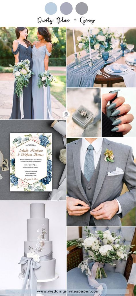 Dusty Blue Wedding Color Schemes, Blue Wedding Color Schemes, Blue And Gray Wedding, Grey Wedding Theme, Wedding Color Schemes Summer, Wedding Color Schemes Blue, Wedding Theme Color Schemes, Wedding Color Schemes Spring, Wedding Color Pallet