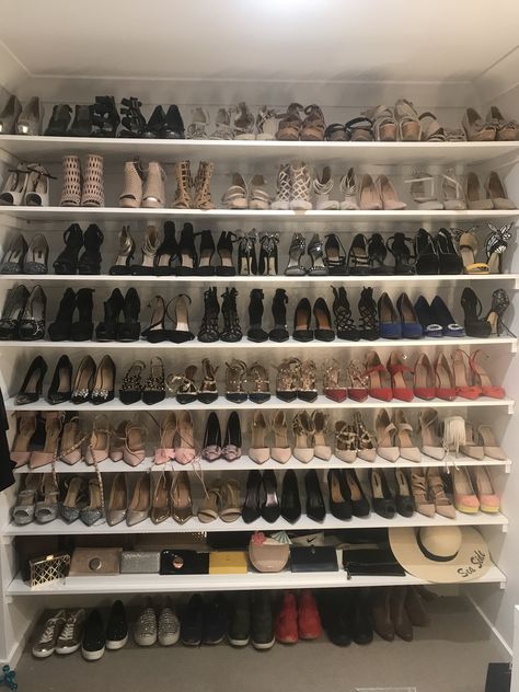 Shoes closet shoe rack cupboard Heels Collection Closet, Aesthetic Cupboard, Shoe Rack Cupboard, Heel Closet, Closet Shoe Rack, Pakistani Shoes, Closet Cupboard, Shoe Organization, Shoes Closet