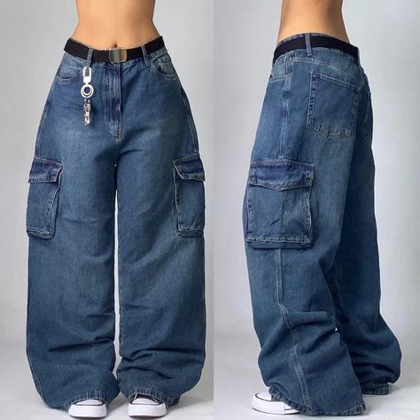 Streetwear Fashion New Blue Multi-pocket Baggy Jeans Women Y2K Vintage Harajuku Casual Gothic High Fall Outfits Streetwear, Baggy Jeans Men, Baggy Jeans Women, High Waisted Baggy Jeans, Harajuku Casual, Style Wide Leg Pants, Y2k Fits, Streetwear Jeans, Outfits Streetwear