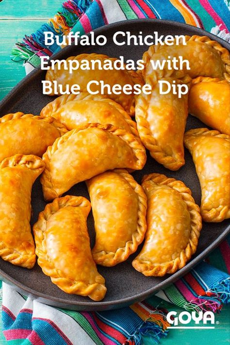 Buffalo Chicken Empanadas, Cheese Empanadas Recipe, Blue Cheese Dip Recipe, Goya Recipe, Blue Cheese Chicken, Cheese Empanadas, Chicken Empanadas, Spicy Buffalo Chicken, Make Shredded Chicken