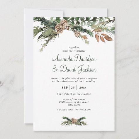 Watercolor Pine & Winter Greenery Rustic Wedding Invitation - tap/click to get yours right now! #Invitation #rustic #wedding, #natural #wedding #invitation, February Wedding Invitations, Winter Wedding Announcements, Wedding Invitations Christmas Theme, Christmas Wedding Invites, Winter Greenery Wedding, White Christmas Wedding, Winter Themed Wedding, Winter Wedding Stationery, Diy Christmas Wedding