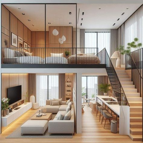 Mezanine Interior, Korean House Interior, Minimalist Homes, Loft House Design, Affordable House Plans, Loft Interior Design, Tiny House Loft, Tiny House Community, Modern Minimalist Home