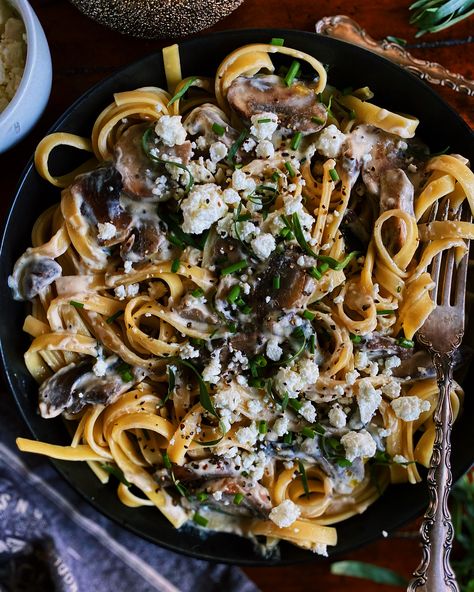 Creamy Mushroom Fettuccine, Goat Cheese Mushroom Pasta, Pappardelle Goat Cheese, Chantrell Mushrooms Recipes Pasta, Smitten Kitchen Mushroom Lasagna, Cheese Pasta Recipes, Goat Cheese Pasta, Baked Goat Cheese, Creamy Mushrooms