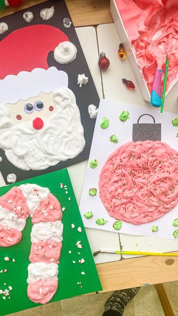 Shaving Cream Christmas Craft, Puffy Paint Winter Craft, Christmas Puffy Paint, Shaving Foam Art, Puffy Paint Christmas Crafts, Preschool Parent Christmas Gifts, Advent Kita, Fluffy Paint, Shaving Cream And Glue