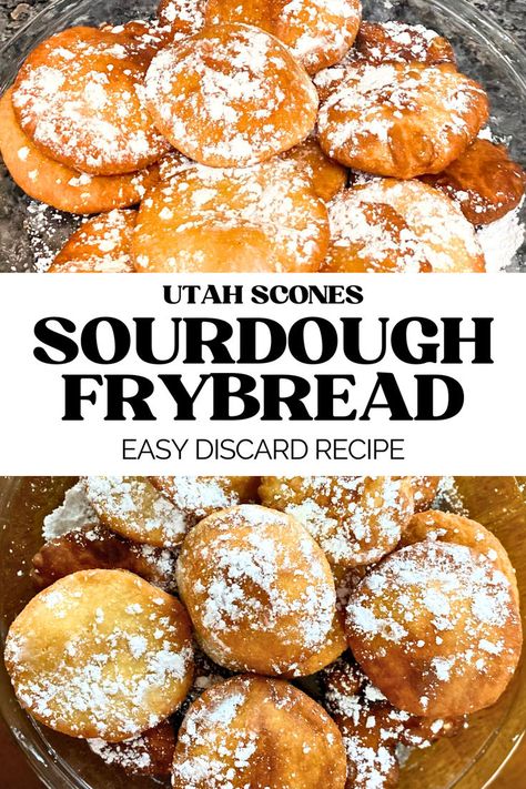 Sourdough Discard Frybread Recipe aka Utah Scones Sourdough Discard Only Recipes, Eggless Sourdough Recipes, Herman Sourdough Recipes, Sourdough Discard Breakfast Ideas, Sourghdough Discard Recipe, Soughdough Discard Recipes Easy, Sourdough Discard Lunch Recipes, Sourdough Fry Bread, Sour Dough Recipes Quick