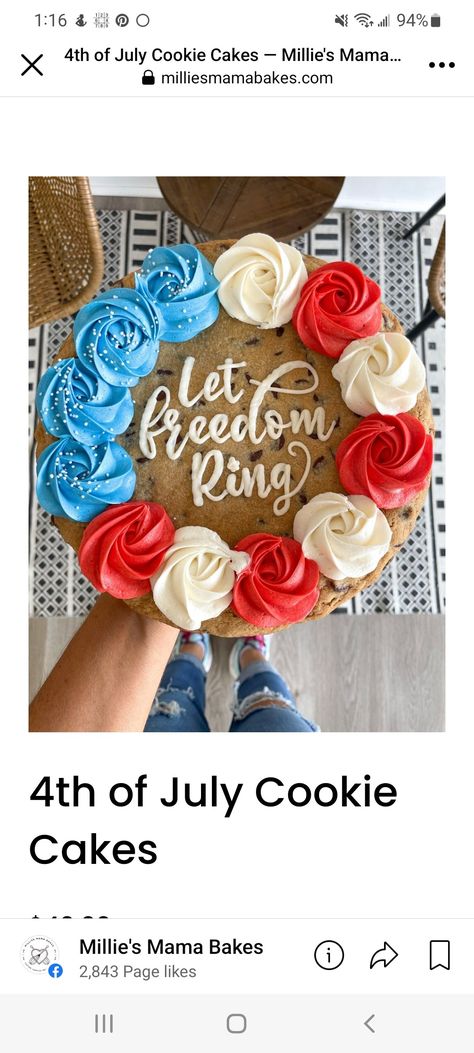 4th Of July Bake Sale Ideas, Memorial Day Cookie Cake Ideas, Cookie Cake 4th Of July, Usa Cookie Cake, Memorial Day Baked Goods, 4th Of July Bakery Ideas, Memorial Day Message Cookies, 4th Of July Cookie Cake Designs, Memorial Day Cookie Cakes