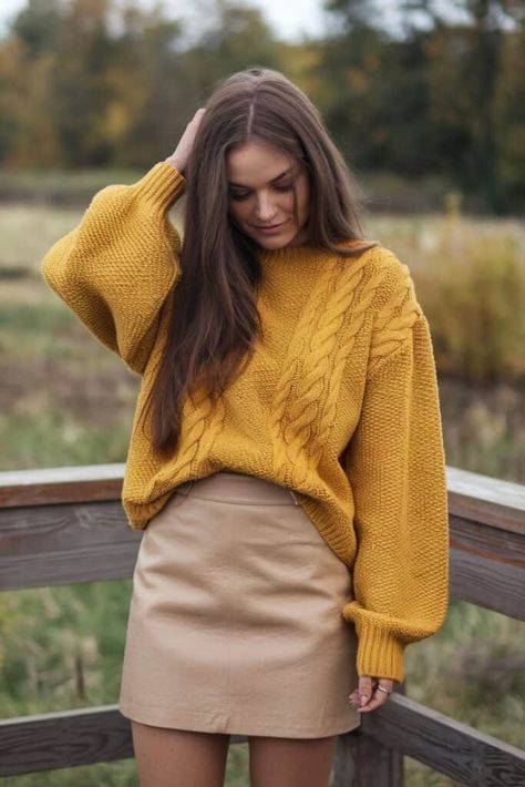 8 Autumn Clothes You’ll Want to Wear This Season - ostrali.com Fall Yellow Outfit, Warm Spring Winter Outfits, Bright Fall Outfits, Mustard Sweater Outfit, Yellow Sweater Outfit, Autumn Lookbook, Statement Scarf, Classic Trench Coat, Crisp Air