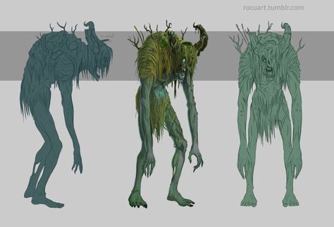 ArtStation - Swamp Monster Turn-around, Pencil Equipped Swamp Monster, Monster Drawing, Tree Spirit, Monster Illustration, Monster Characters, Dnd Monsters, Modern Fantasy, Witch Art, Figure Drawing Reference