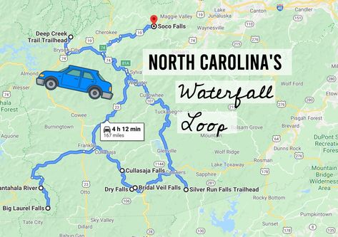 This North Carolina Road Trip Will Take You To 11 Different Waterfalls Nc Waterfalls, Laurel Falls, North Carolina Vacations, Maggie Valley, North Carolina Travel, Bridal Veil Falls, Bryson City, On The Road Again, Down South