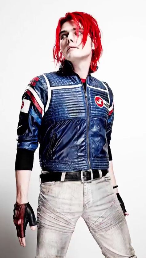 Gerard Way Danger Days, Party Poison, Gerald Way, Danger Days, Blue Leather Jacket, Mikey Way, Gerard Way, My Chemical, Biker Style