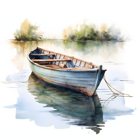 Watercolour Boats, Lake Clipart, Boat On Lake, Watercolor Boat, Boat Illustration, Row Boats, Social Medi, Watercolor Clip Art, Unique Watercolor