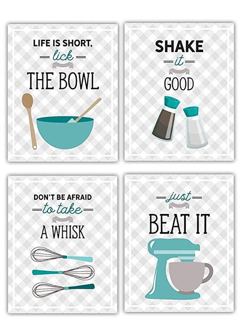 Kitchen Portrait, White Kitchen Utensils, Teal Kitchen Decor, Kitchen Wall Art Printables, Aqua Kitchen, Teal Kitchen, Rustic Modern Farmhouse, Special Gifts For Mom, White Kitchen Decor