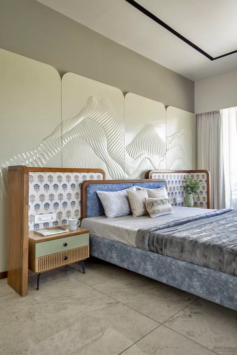 Bedroom Wall Groove Design, Modern Apartment Design, Headboard Design, Bedroom Wall Designs, Room Partition Designs, Bed Back, Chinese Landscape, Bed Headboard, Side Table Design