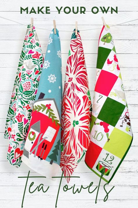 make your own kitchen tea towels Tea Towels Diy Sewing, Tea Towel Sewing Patterns, Quilted Kitchen Towels, Sewing Tea Towels, Diy Christmas Tea Towels, Christmas Kitchen Towels Diy, Christmas Tea Towels Diy, Diy Christmas Kitchen Towels, Tea Towel Crafts Projects