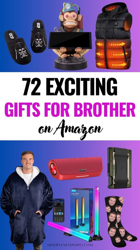 72 exciting gifts for brother on Amazon in the gift guide on mindfulnessinspo.com Best Gifts For Brother From Sister, Christmas Gifts For Brother From Sister, Christmad Gifts, Christmas Presents For Adults, Gifts For Brother From Sister, Gifts For Teenage Guys, Brother Gift Ideas, Best Gift For Brother, Gifts For Brothers