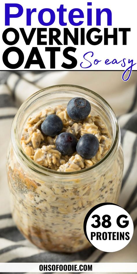 Text reads Protein Overnight Oats - Proats Recipe Protein Overnight Oats Recipe, High Protein Overnight Oats, Dairy Free Overnight Oats, Rolled Oats Recipe, Oats With Yogurt, Eat More Protein, Oats Protein, Overnight Oats Recipe Easy, Overnight Oats With Yogurt