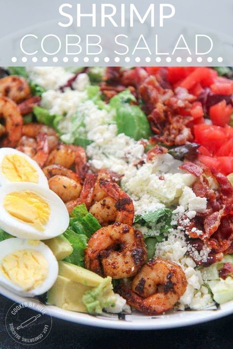 Shrimp Cobb Salad, Avocado Vinaigrette, Classic Cobb Salad, Boiled Egg Recipes, Cobb Salad Recipe, Juicy Shrimp, Salad Toppings, Lemon Vinaigrette, Avocado Chicken Salad