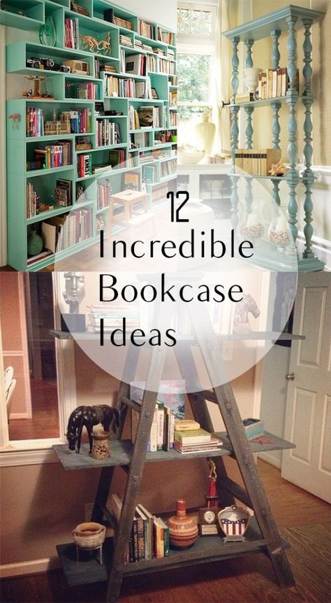 12 Incredible Bookcase Ideas (1) Cool Bookcase Ideas, Unique Library Ideas, Home Made Book Shelves, Homemade Bookshelf Ideas, Back Of Bookcase Ideas, Unique Diy Bookshelves, Bookstore Ideas Creative, Inexpensive Bookshelf Ideas, Diy Home Shelves