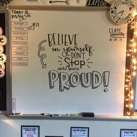 Instagram: @Mrs.Litz Whiteboard Quotes, Whiteboard Ideas, Classroom Whiteboard, Whiteboard Messages, Classroom Motivation, 5th Grade Teacher, Whiteboard Art, Classroom Quotes, Classroom Board