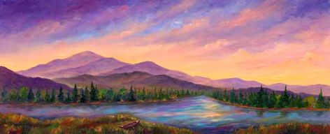 Mountain Lake - Oil Painting on Canvas Jeff pittman Painting Ideas Horizontal, Panoramic Landscape Painting, Panorama Painting, Mountain Valley Painting, Pikes Peak Painting, Purple Mountains Painting, Panoramic Painting, Landscape Panorama, Panoramic Mountain Landscape