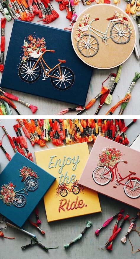 Bicycle Embroidery, Hungarian Embroidery, Embroidery Diy, Redwork Embroidery, Embroidery Transfers, Bicycle Art, Embroidery Patterns Vintage, Learn Embroidery, Modern Embroidery