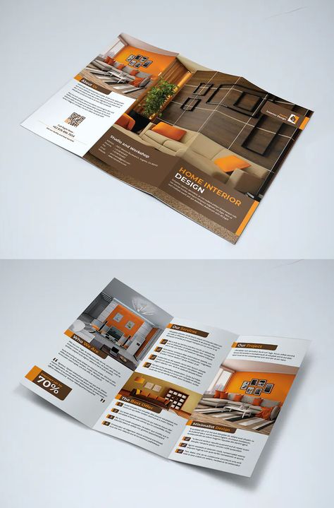 Trifold Interior Brochure Template InDesign - A4 and US Letter size Brochure Flyer Design, Interior Brochure Design, Booth Portable, Interior Brochures, Restaurant Brochures, Teaching Graphic Design, Brochure Design Creative, Trifold Brochure Design, Dm Design