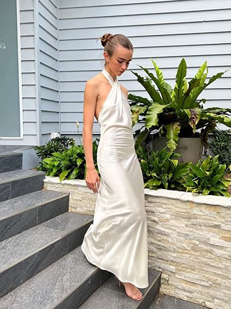 Dresses For Women Birthday, Halter Long Dress, Satin Long Dress, Long Dres, Women Birthday Party, Backless Dress Summer, Backless Long Dress, Maxi Dresses For Women, Satin Dress Long