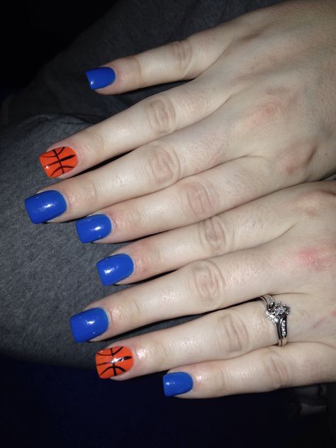 Okc thunder nails Short Basketball Nails, Basketball Nail Designs Ideas, Okc Thunder Nails, Basketball Nails Designs, Basketball Nail Designs, Thunder Nails, Bb Nails, Basketball Nails, Ball Nails