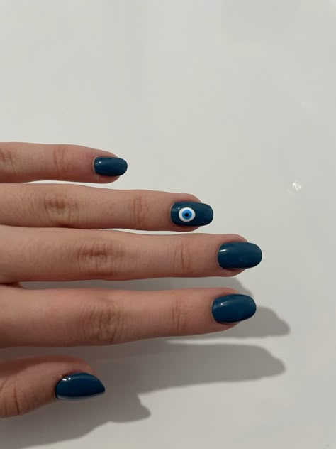 Dark Blue Nails Evil Eye, Blue Eye Nails, Short Natural Nails, Teen Nails, Holiday Acrylic Nails, Coraline Movie, Evil Eye Nails, Blue Gel Nails, Dark Blue Nails