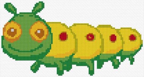 Caterpillar Cross Stitch Calculator, Online Pattern, Dmc Thread, Baby Cardigan, Cross Stitch Designs, Free Patterns, Caterpillar, Embroidery Design, Stitch Patterns